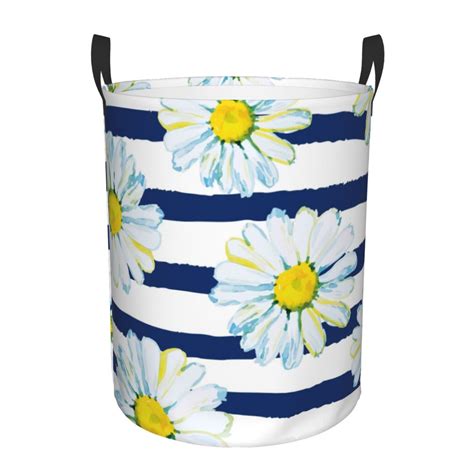 Haiem Daisy Striped Nautical Leather Dirty Clothes Laundry Basket