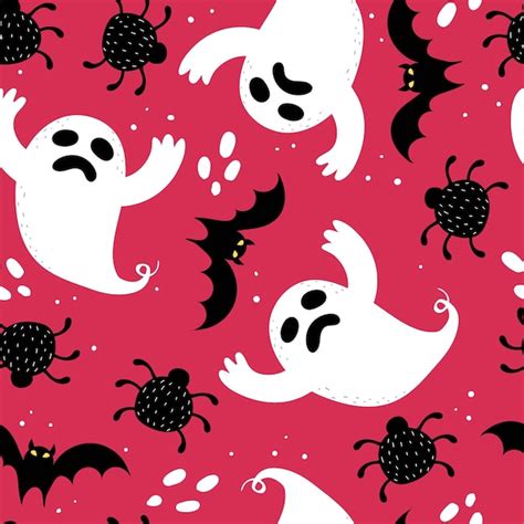 Premium Vector Halloween Seamless Pattern With Cartoon Ghost Bat Spider