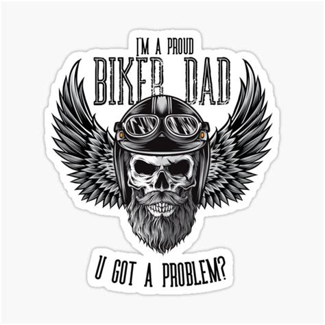 Proud Biker Dad With Cool Skull And Wings Sticker For Sale By