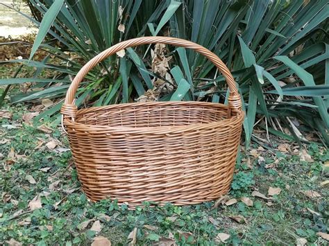 Wicker Basket With Handle Oval Wicker Basket Handmade Willow Etsy