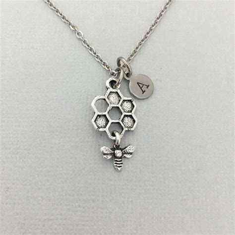 Personalised Honey Bee Necklace Honeycomb Pendant Bee Jewelry Gift