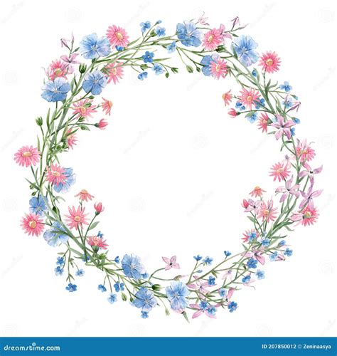 Beautiful Floral Wreath With Watercolor Hand Drawn Gentle Spring