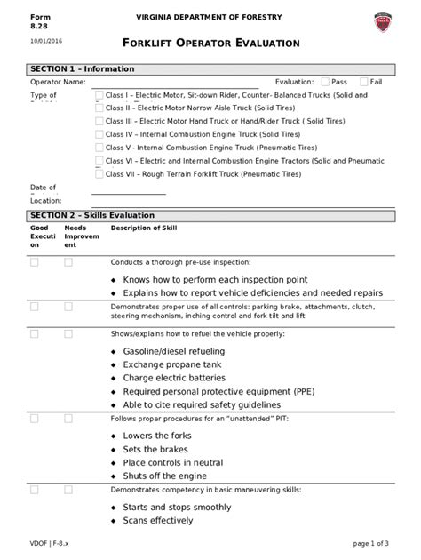 8 28 Forklift Operator Evaluation Human Resources Dof Virginia Doc