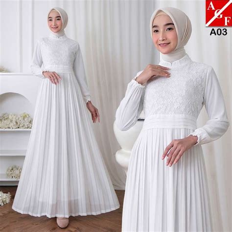 Promo Agnes Hijab Gamis Putih Terbaru Brukat Baju Lebaran 2024 Umroh