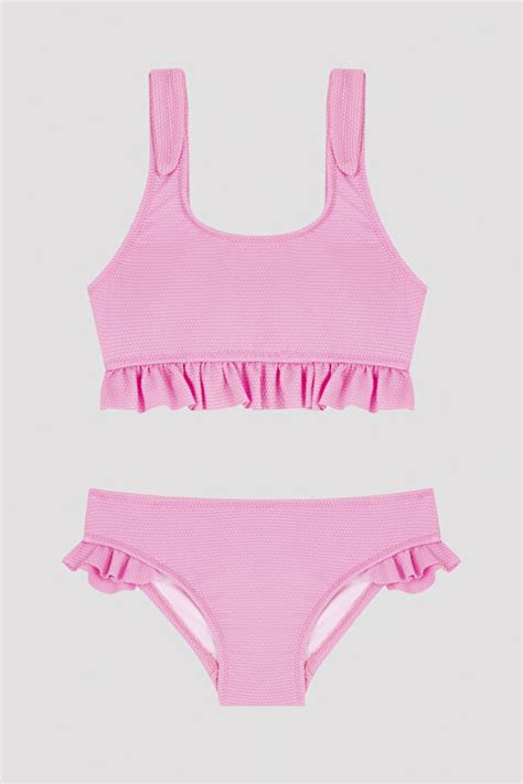 Pembe Genç Kız Cute Halter Bikini Takımı PLRV IIP IY LP Açık Pembe Penti