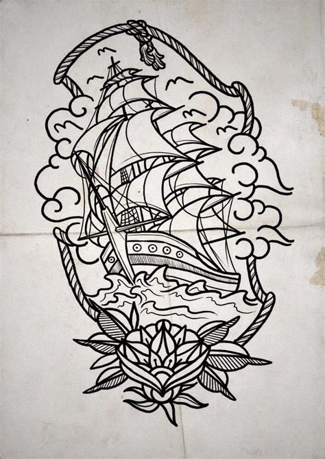 Pirate Ship Tattoo Stencil