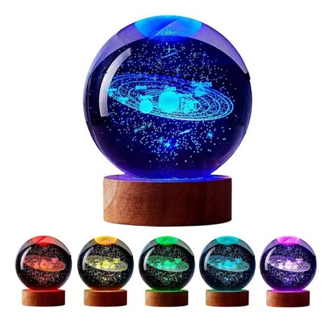 Lampara De Noche Led 3d Galaxia Bola Cristal Sistema Solar MercadoLibre