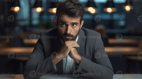 Ai Generative Thoughtful Serious Businessman Lost In Thoughts At Work