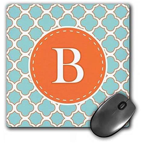 3d Rose Letter B Orange And Blue Quatrefoil Pattern Matte Finish Mouse Pad 8 X 8 Mp