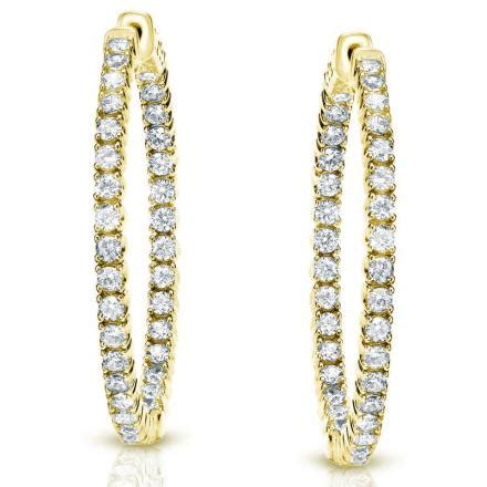 Certified 14K Yellow Gold Medium Inside Out Round Diamond Hoop Earring