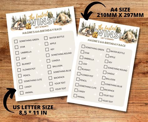 Fully Editable Printable Scavenger Hunt Template Personalizable Party