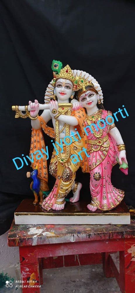 White Painted Marble Radha Krishna Statues For Temple Size 18inch At