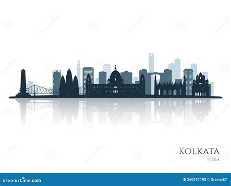 Kolkata Skyline Silhouette with Reflection. Stock Vector - Illustration ...