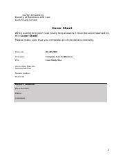 BLAW 2006 CASE STUDY TEST QUESTIONS Sem 1 2020 Docx Curtin University