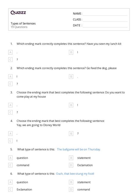 50 Types Of Sentences Worksheets For 4th Class On Quizizz Free