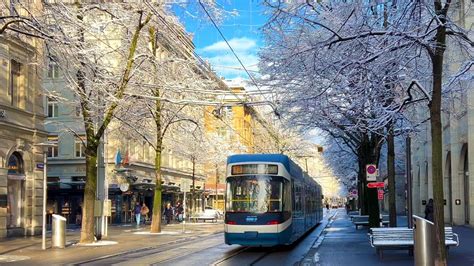 Zurich Bahnhofstrasse Snow Sun Walk ️ ☀️ Beautiful 4k Winter Walking Tour Switzerland 🇨🇭 2024