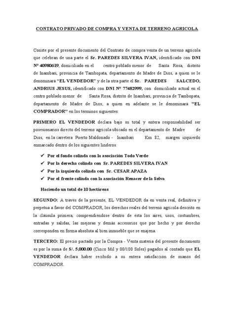 Contrato Privado De Compra Y Venta De Terreno Agricola Pdf