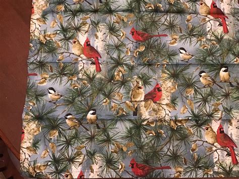 8 Cardinals Chickadees Birch Trees Pine Needles Fabric Dinner Napkins