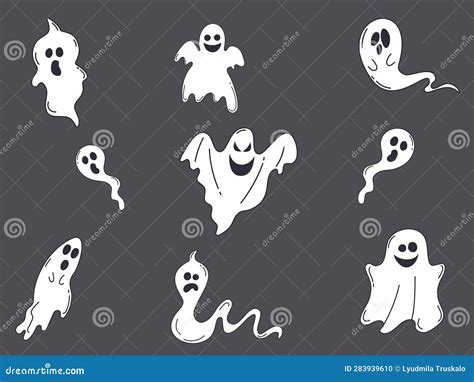 Scary Ghost Monsters For Halloween A Set Of Spooky Ghost Cartoon