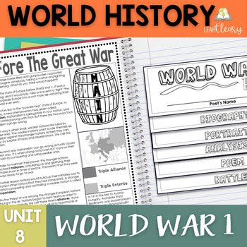 World History World War 1 Unit W Daily Lesson Plans Activities