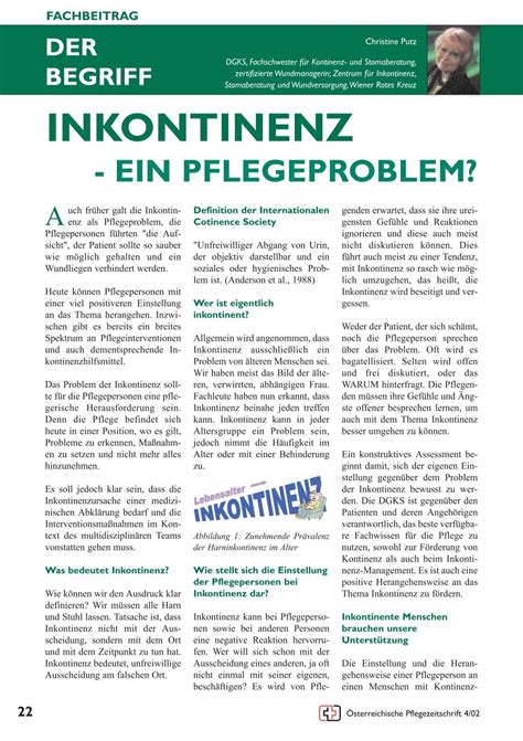 Inkontinenz Ein Pflegeproblem