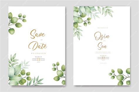 Premium Vector Green Leaves Watercolor Wedding Invitation Card Template