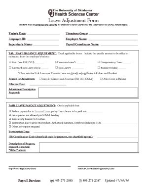 Fillable Online Ouhsc Leave Adjustment Request Form Ouhsc