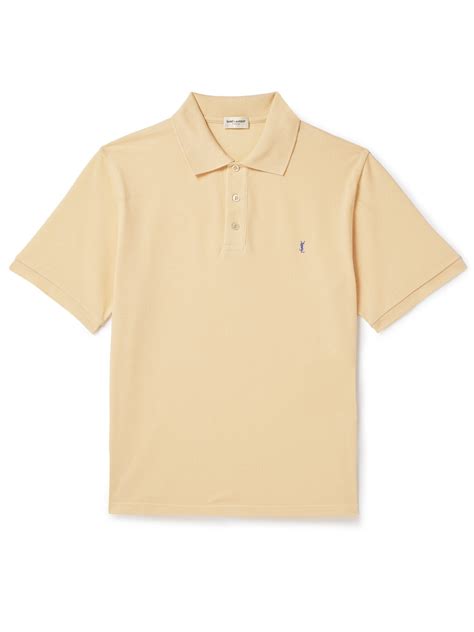 Saint Laurent Logo Embroidered Cotton Blend Piqué Polo Shirt S Yellow Editorialist