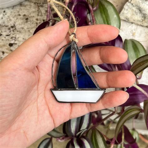 Mini Sailboat Ornament Stained Glass Gift For Sailor Dad Or Grandpa