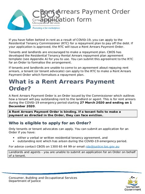 Rent Arrears Payment Order Application Doc Template Pdffiller