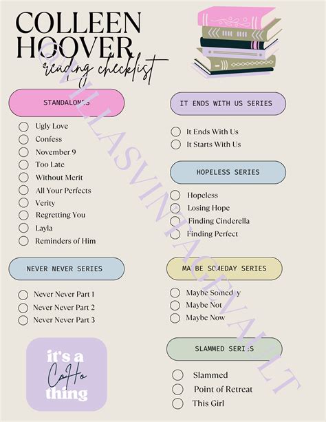 Colleen Hoover Reading Checklist Booktok Reading Checklist Printable