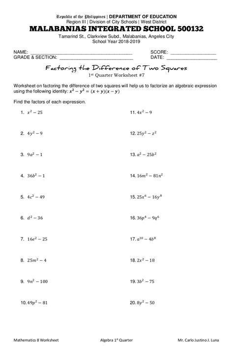 Square Of Binomials Worksheet Multiplying Polynomials Notes And