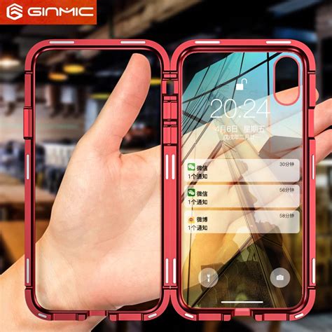 Ginmic Metal Aluminum Magnetic Frame Phone Case For Apple Iphone X Luxury Shockproof 9h Clear