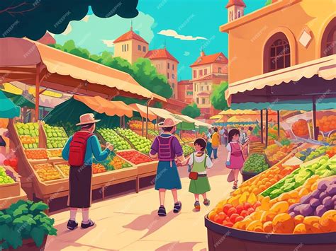 Premium AI Image | Traditional Market cartoon illustration