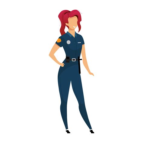 Female Police Officer Flat Color Vector Faceless Character Smiling Policewoman In Uniform