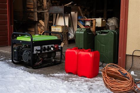 Premium Photo | Gasoline portable generator with canisters Mobile backup standby generator