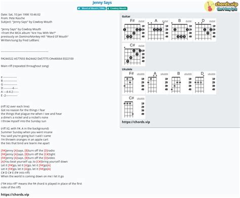 Chord: Jenny Says - tab, song lyric, sheet, guitar, ukulele | chords.vip