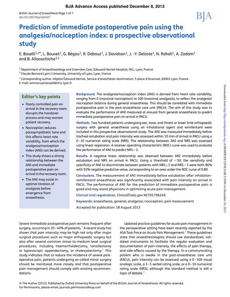 PDF Prediction Of Immediate Postoperative Pain Using The Analgesia