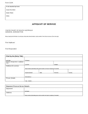 G10A Affidavit Of Proof Of Service Courts Sa Gov Au Doc Template