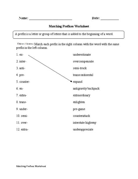 Matching Prefixes Worksheet Prefix Worksheet Prefixes Worksheets