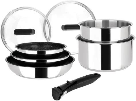 Seb Compact Inox Batterie de cuisine 10 pièces Induction Poêles 22 24