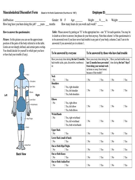 Nordic Musculoskeletal Questionnaire Pdf Fill Online Printable