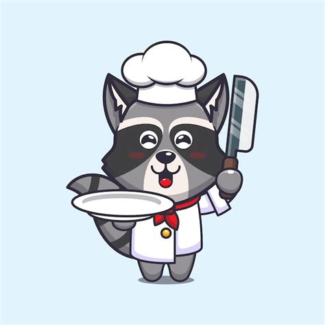 Personagem De Desenho Animado De Mascote De Chef De Guaxinim Bonito