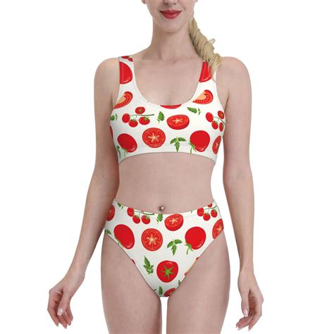 Lukts Women High Waisted Bikini Set Fresh Red Tomato Swimsuit Piece