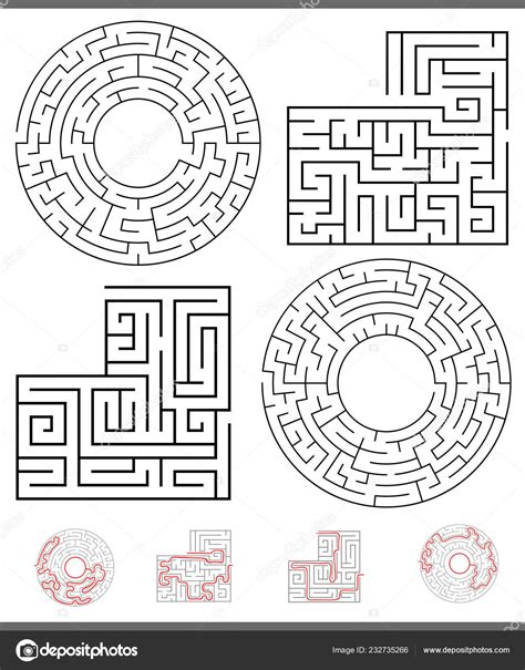 Illustration Black White Mazes Labyrinths Leisure Games Set Paths Stock