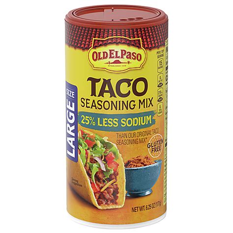 Old El Paso Taco Seasoning Mix 25 Less Sodium Large Size 6 25 Oz