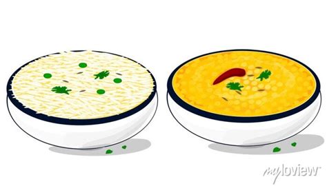 Dal Rice Or Dal Chawal Indian Food Vector Ph