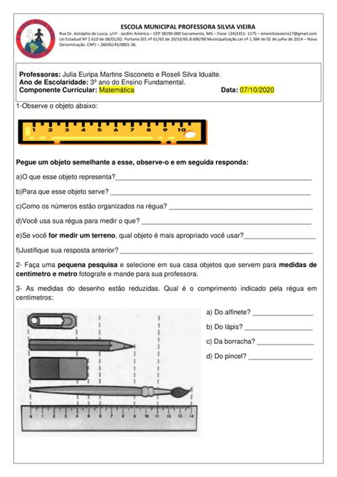 3º Ano Plano De Aula E Atividades Online De Matemática Grandezas Medidas E Geometria Cuca