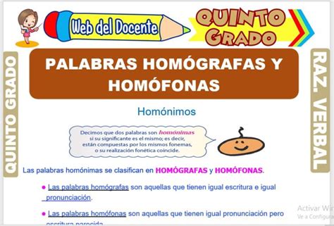 Palabras Hom Grafas Y Hom Fonas Para Quinto Grado De Primaria