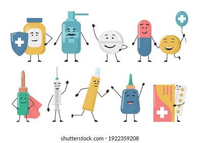 Cartoon Color Characters Drugs Icons Set Stock Vector (Royalty Free ...